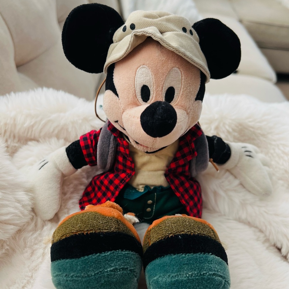 Vintage Disney Hiking Mickey Mouse Plush - Red, Black, Green